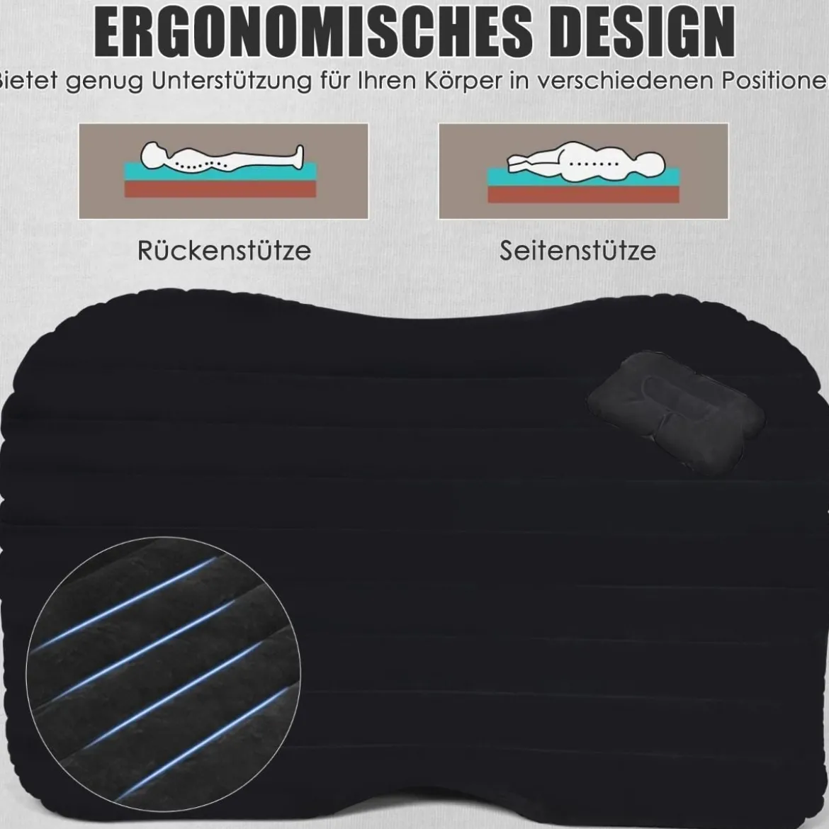 Universelle Aufblasbare Luftmatratze mit Elektrischer Pumpe 142x91x48cm Schwarz