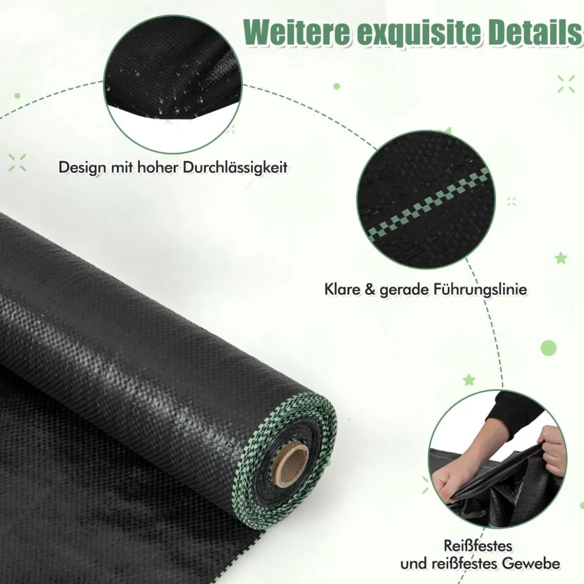 Unkrautvlies 50m² Gartenvlies gegen Unkraut Unkrautfolie PP Schwarz 25 x 2m-60 g/m²