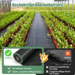 Unkrautvlies 50m² Gartenvlies gegen Unkraut Unkrautfolie PP Schwarz 25 x 2m-60 g/m²