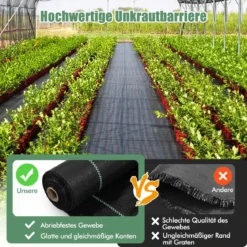 Unkrautvlies 50m² Gartenvlies gegen Unkraut Unkrautfolie PP Schwarz 50 x 1m-60 g/m²