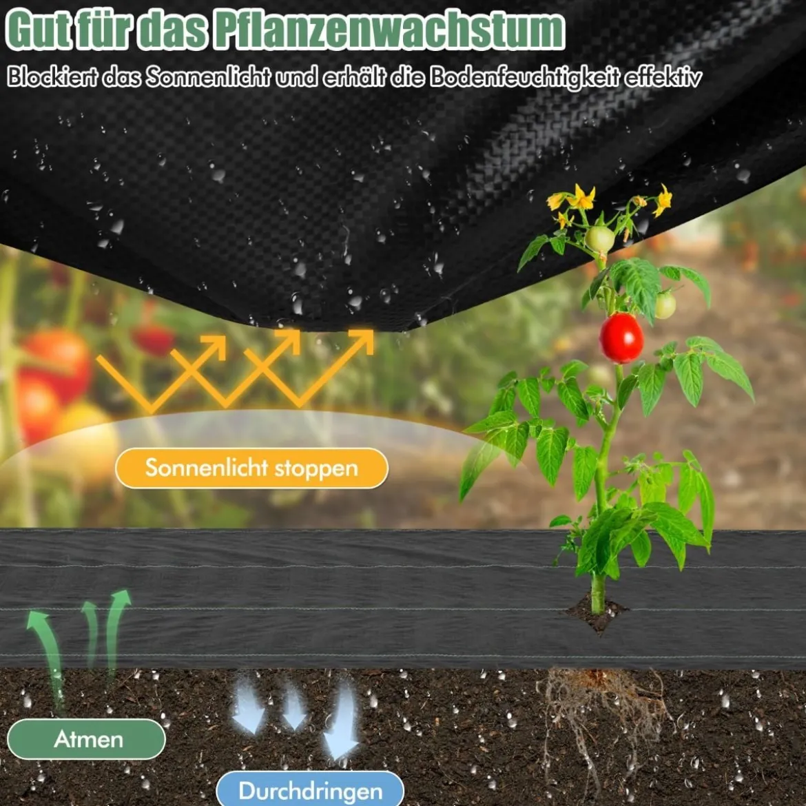 Unkrautvlies 50m² Gartenvlies gegen Unkraut Unkrautfolie PP Schwarz 50 x 1m-60 g/m²