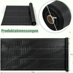 Unkrautvlies 50m² Gartenvlies gegen Unkraut Unkrautfolie PP Schwarz 50 x 1m-60 g/m²