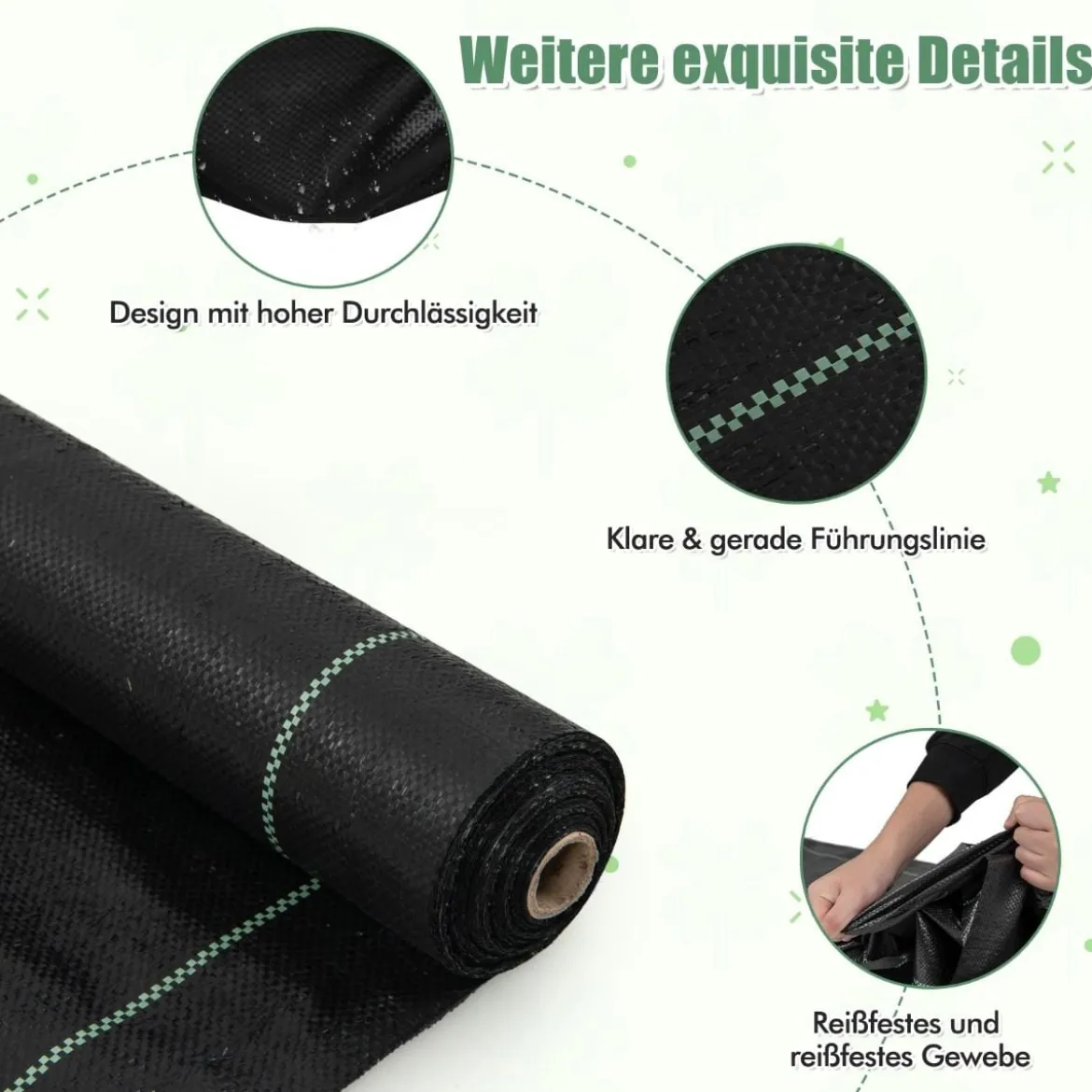 Unkrautvlies 50m² Gartenvlies gegen Unkraut Unkrautfolie PP Schwarz 50 x 1m-60 g/m²