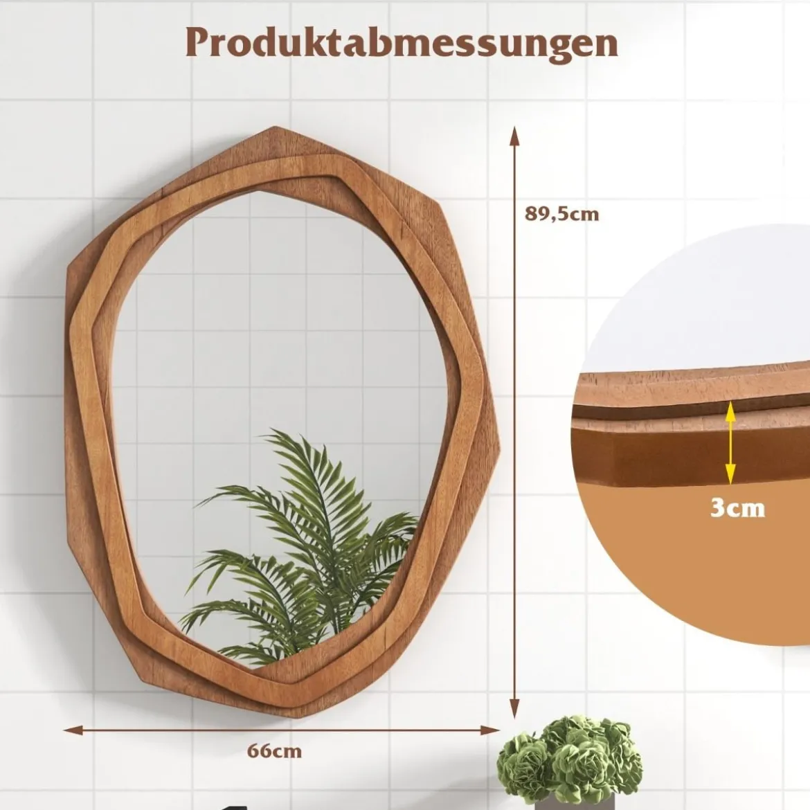 Unregelmäßig Gerahmter Dekorationsspiegel Wasserdichter Wandspiegel 89,5 x 66 cm