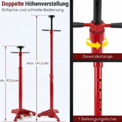 Unterhebe-Stützständer 750 kg Wagenheberständer Höhenverstellbar 97,5-191,5 cm Rot