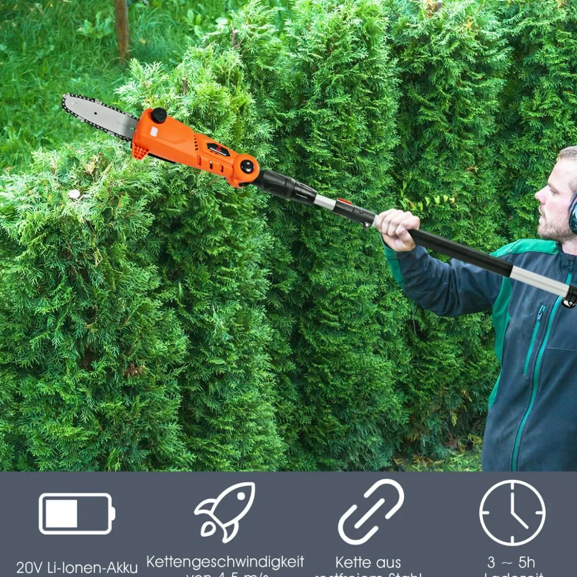 20 V Akku-Stangensäge Elektro-Kettensäge mit Akku und Ladegerät