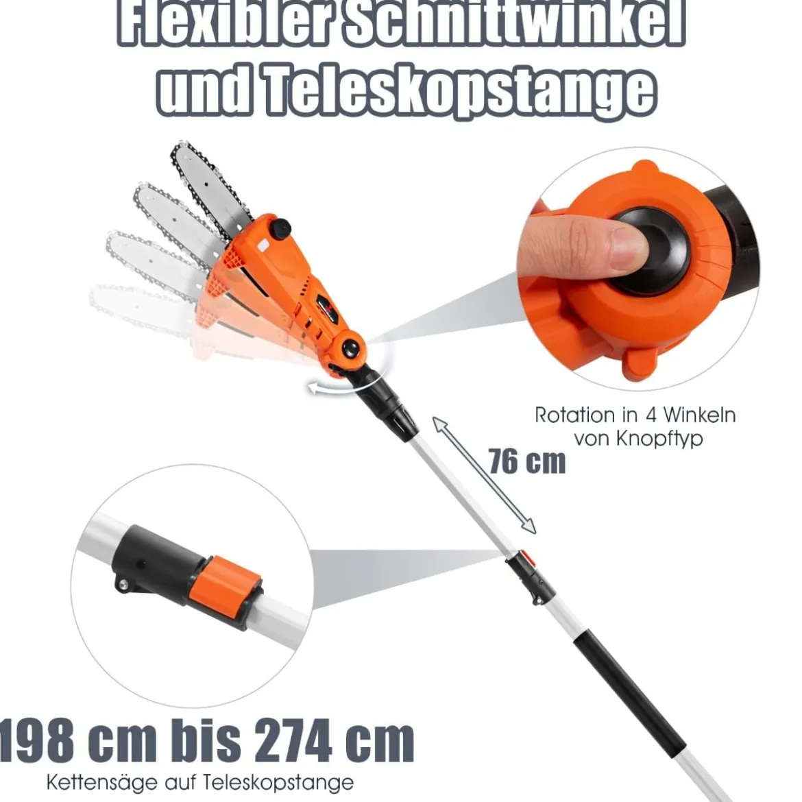20 V Akku-Stangensäge Elektro-Kettensäge mit Akku und Ladegerät