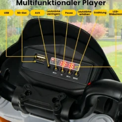 12V Aprilia Kinder Motorrad mit Stützrädern & Musik & Hupe & LED Scheinwerfer Grau