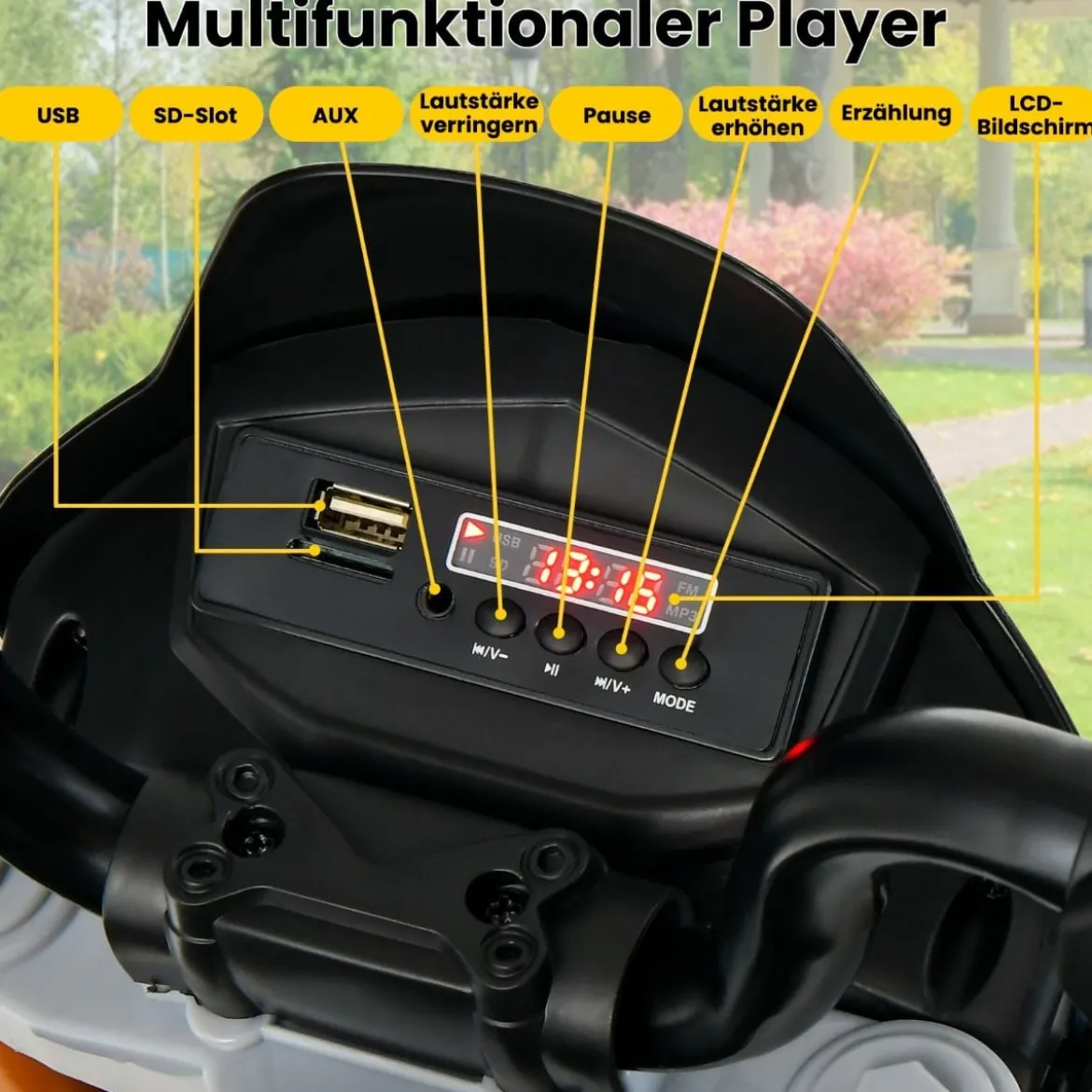 12V Aprilia Kinder Motorrad mit Stützrädern & Musik & Hupe & LED Scheinwerfer Grau