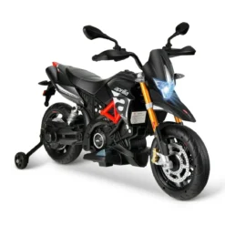 12V Aprilia Kinder Motorrad mit Stützrädern & Musik & Hupe & LED Scheinwerfer Grau