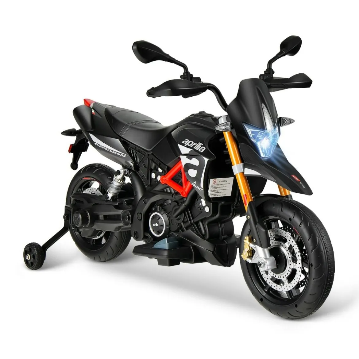 12V Aprilia Kinder Motorrad mit Stützrädern & Musik & Hupe & LED Scheinwerfer Grau