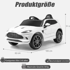 12V Aston Martin DBX Kinderauto mit 2,4G-Fernbedienung 1,4-2,5 km/h Weiß