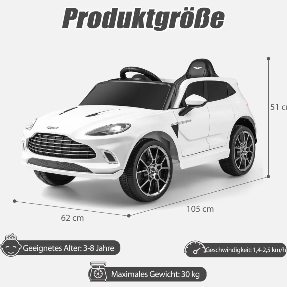 12V Aston Martin DBX Kinderauto mit 2,4G-Fernbedienung 1,4-2,5 km/h Weiß