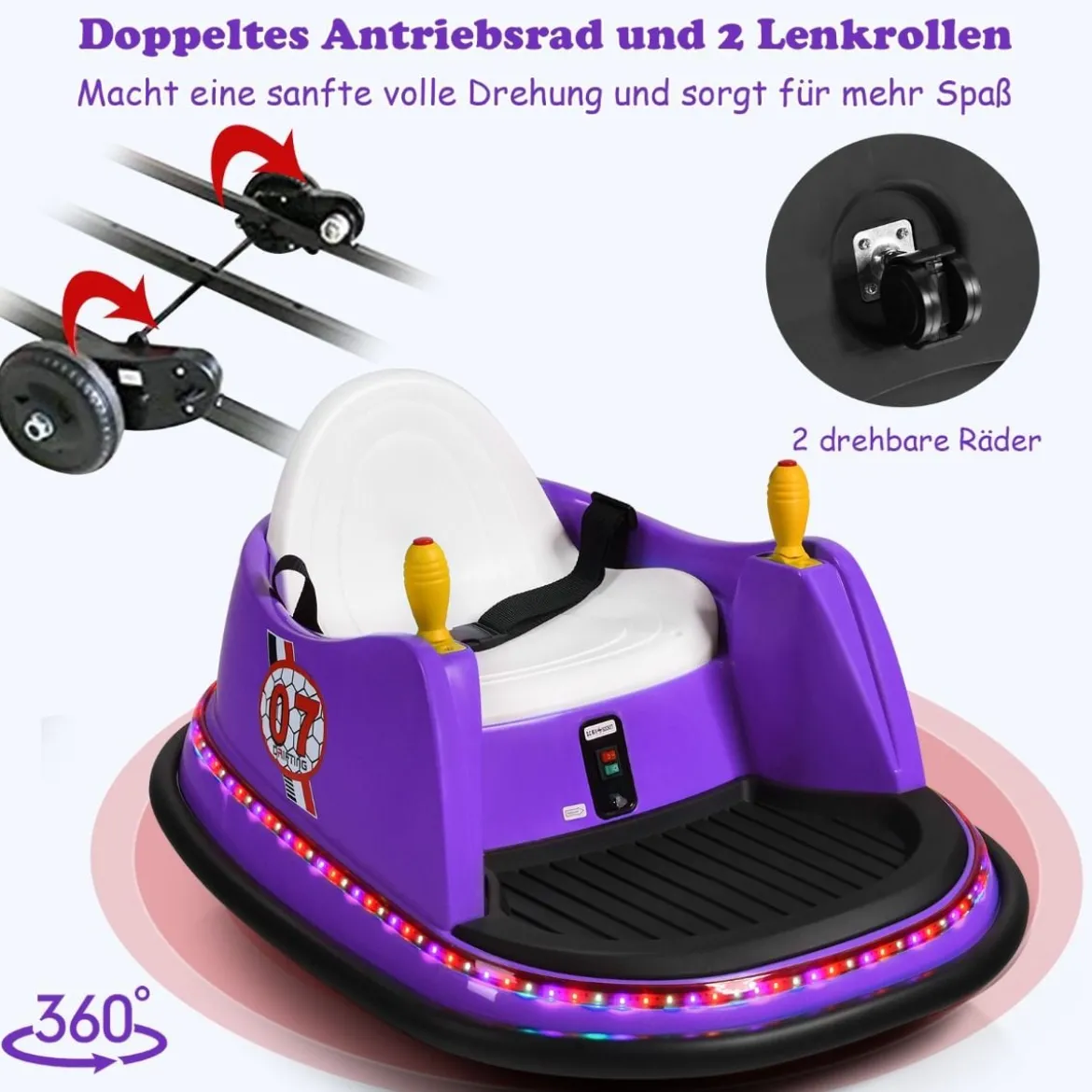 6V Aufsitz Autoscooter mit Bunten Lichtern & Fernbedienung & 360 Grad Rotation Bumper Car