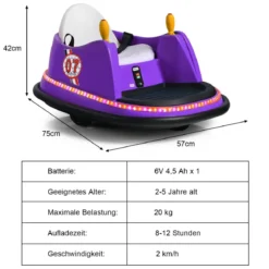 6V Aufsitz Autoscooter mit Bunten Lichtern & Fernbedienung & 360 Grad Rotation Bumper Car