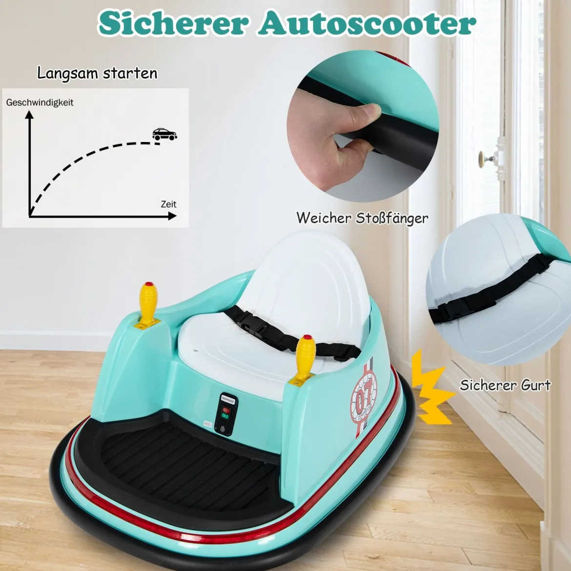 6V Aufsitz Autoscooter mit Bunten Lichtern & Fernbedienung & 360 Grad Rotation Bumper Car