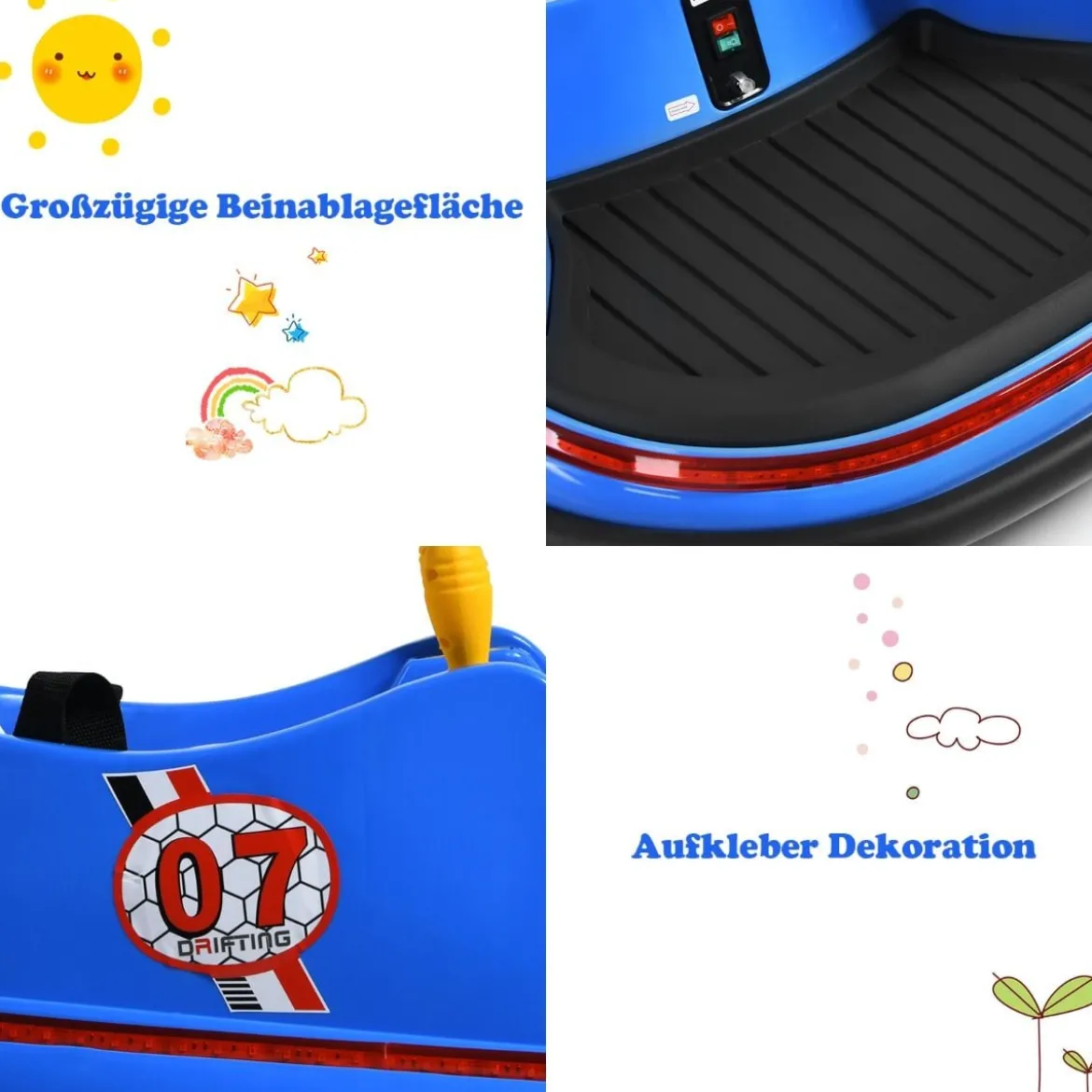 6V Aufsitz Autoscooter mit Bunten Lichtern & Fernbedienung & 360 Grad Rotation Bumper Car