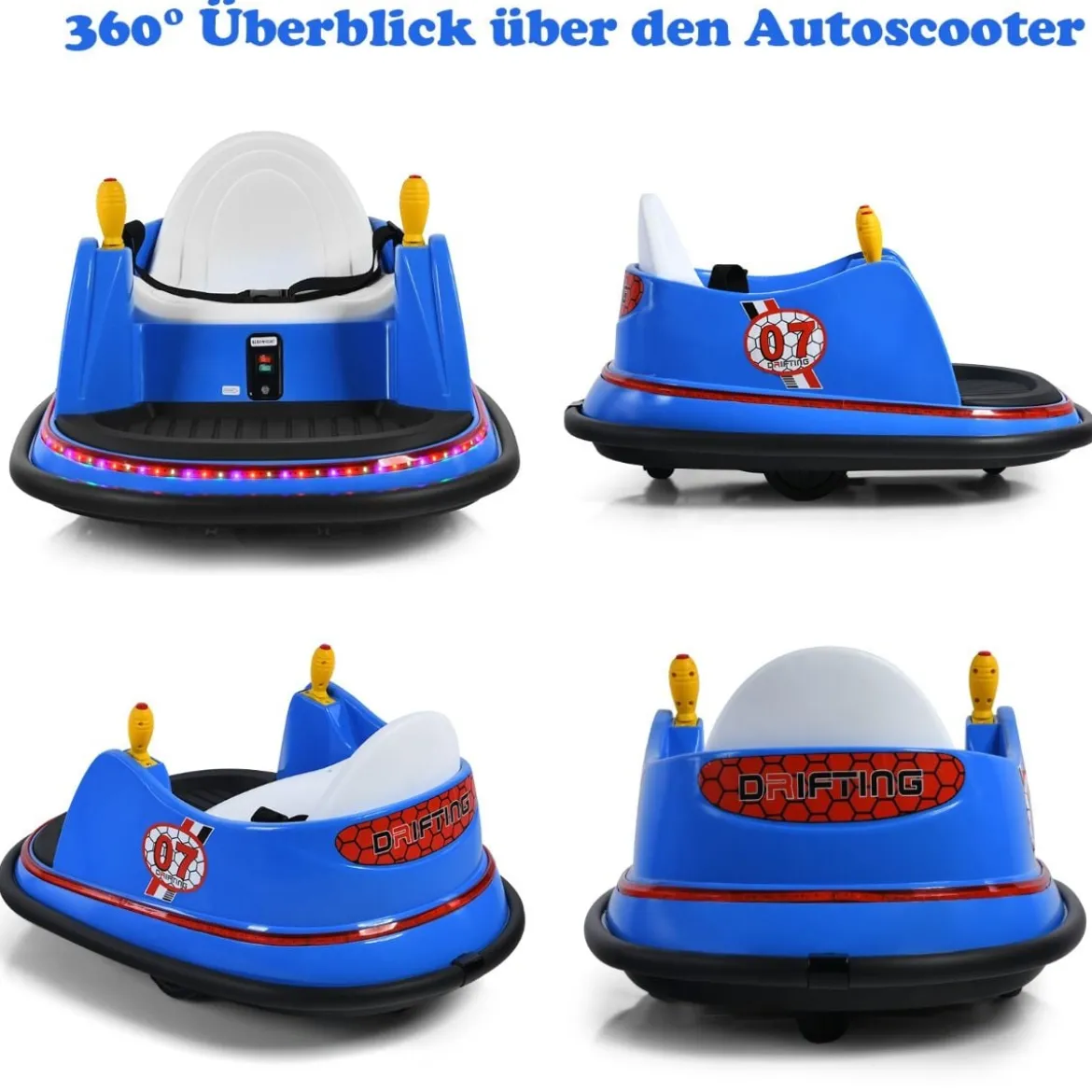 6V Aufsitz Autoscooter mit Bunten Lichtern & Fernbedienung & 360 Grad Rotation Bumper Car