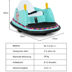 6V Aufsitz Autoscooter mit Bunten Lichtern & Fernbedienung & 360 Grad Rotation Bumper Car