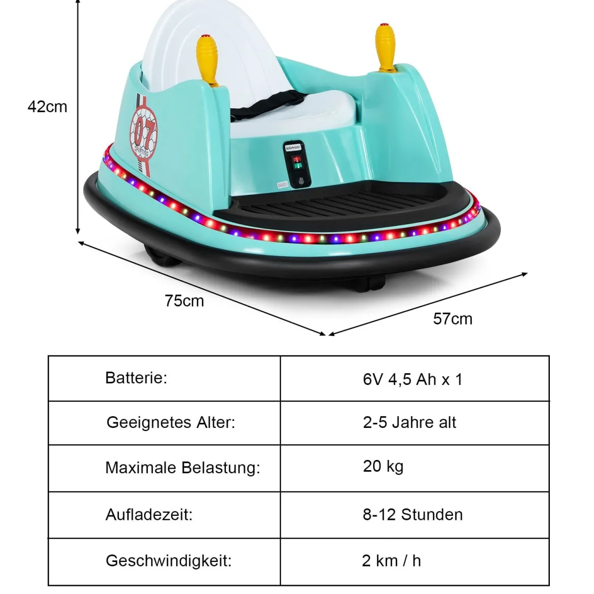 6V Aufsitz Autoscooter mit Bunten Lichtern & Fernbedienung & 360 Grad Rotation Bumper Car