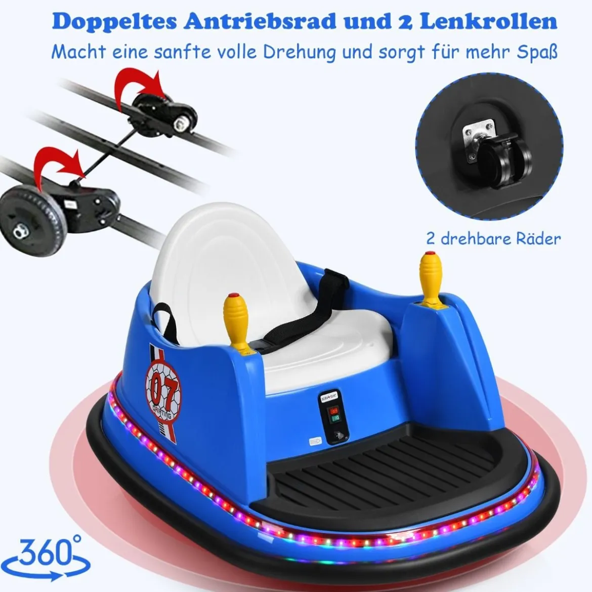 6V Aufsitz Autoscooter mit Bunten Lichtern & Fernbedienung & 360 Grad Rotation Bumper Car