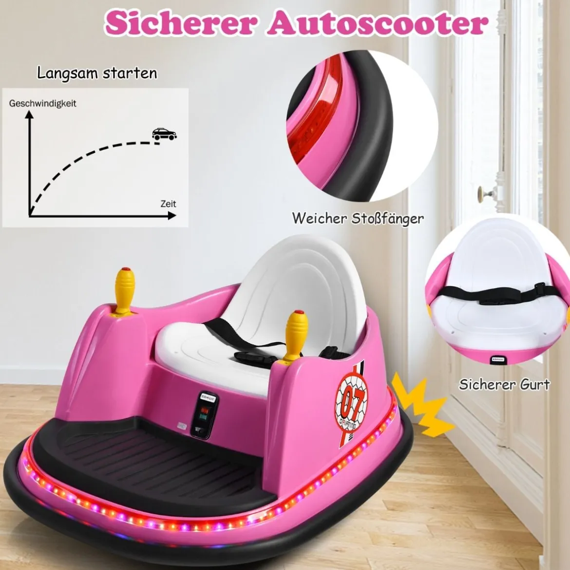 6V Aufsitz Autoscooter mit Bunten Lichtern & Fernbedienung & 360 Grad Rotation Bumper Car