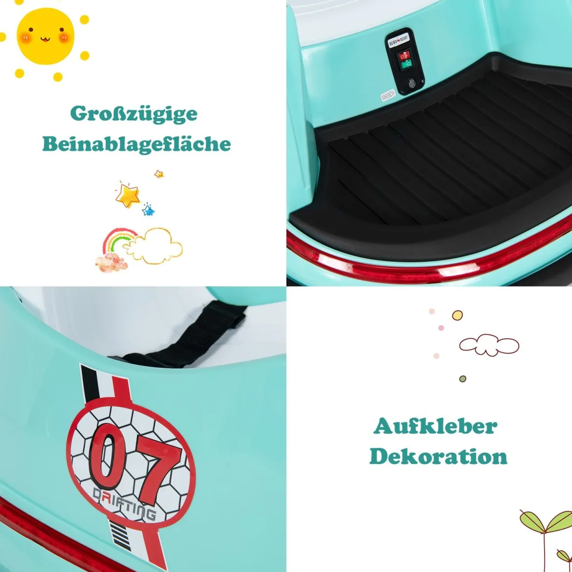 6V Aufsitz Autoscooter mit Bunten Lichtern & Fernbedienung & 360 Grad Rotation Bumper Car