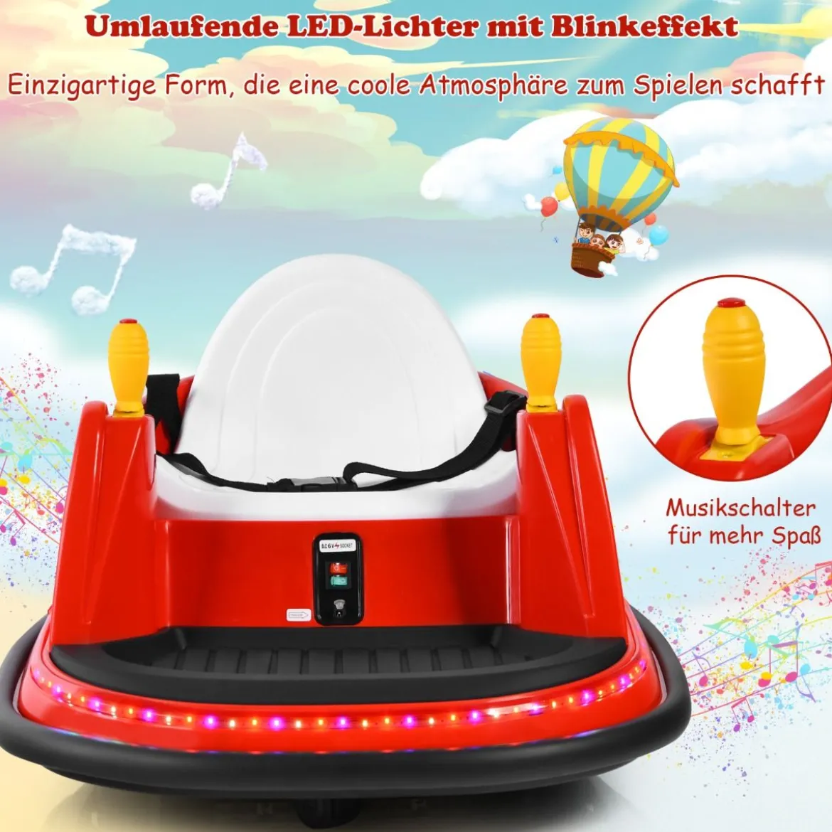 6V Aufsitz Autoscooter mit Bunten Lichtern & Fernbedienung & 360 Grad Rotation Bumper Car