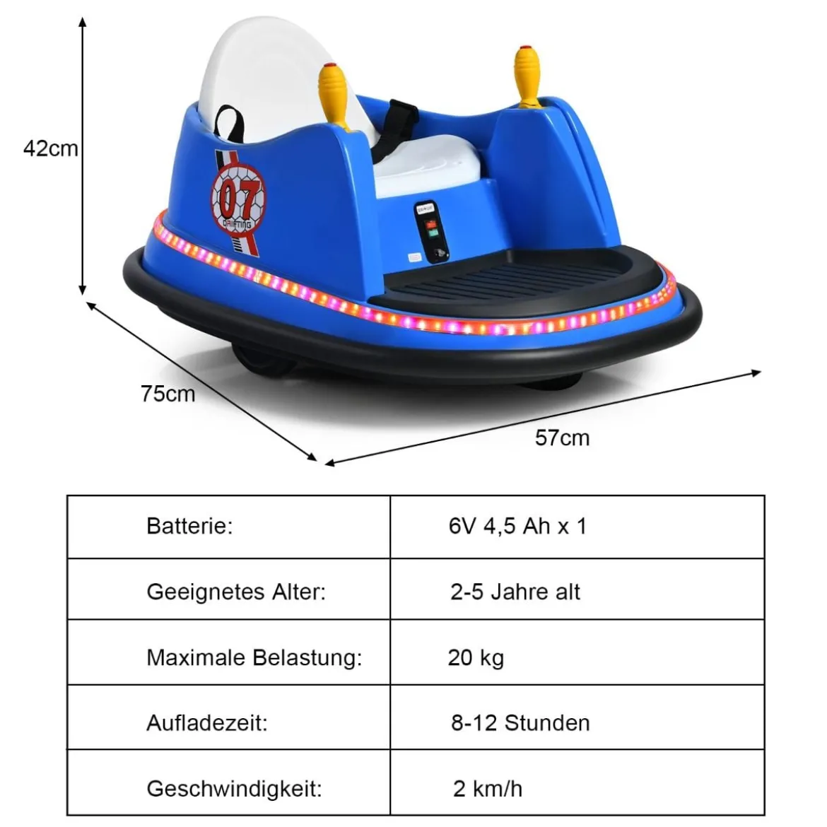 6V Aufsitz Autoscooter mit Bunten Lichtern & Fernbedienung & 360 Grad Rotation Bumper Car