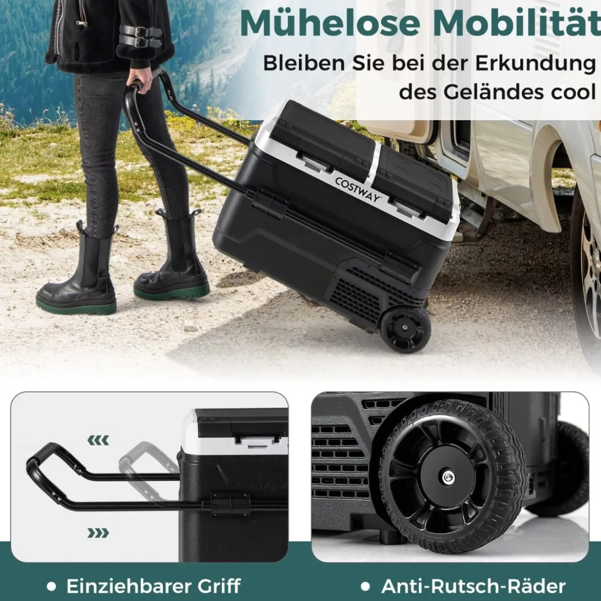12V-Autokühlschrank mit 2 Kühlzonen 40L Tragbarer Gefrierschrank mit Kompressor (-20℃~20℃)