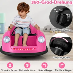 12V Autoscooter Kinder Elektro Bumper Car mit Fernsteuerung & LED-Lichtern & Musik Blau/Rosa/Rot