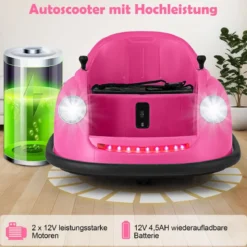 12V Autoscooter Kinder Elektro Bumper Car mit Fernsteuerung & LED-Lichtern & Musik Blau/Rosa/Rot