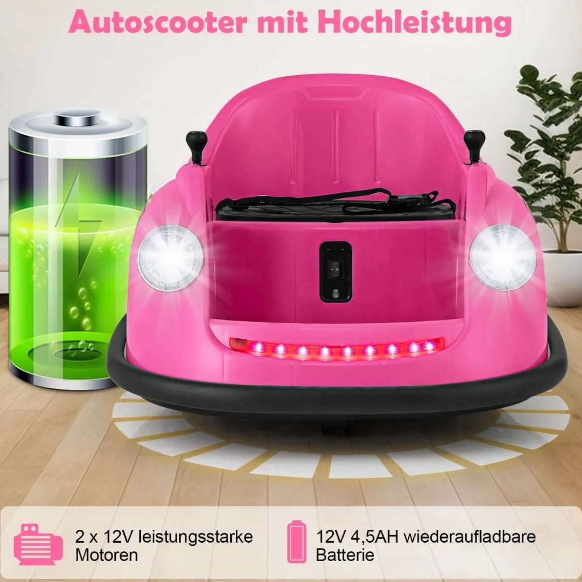 12V Autoscooter Kinder Elektro Bumper Car mit Fernsteuerung & LED-Lichtern & Musik Blau/Rosa/Rot