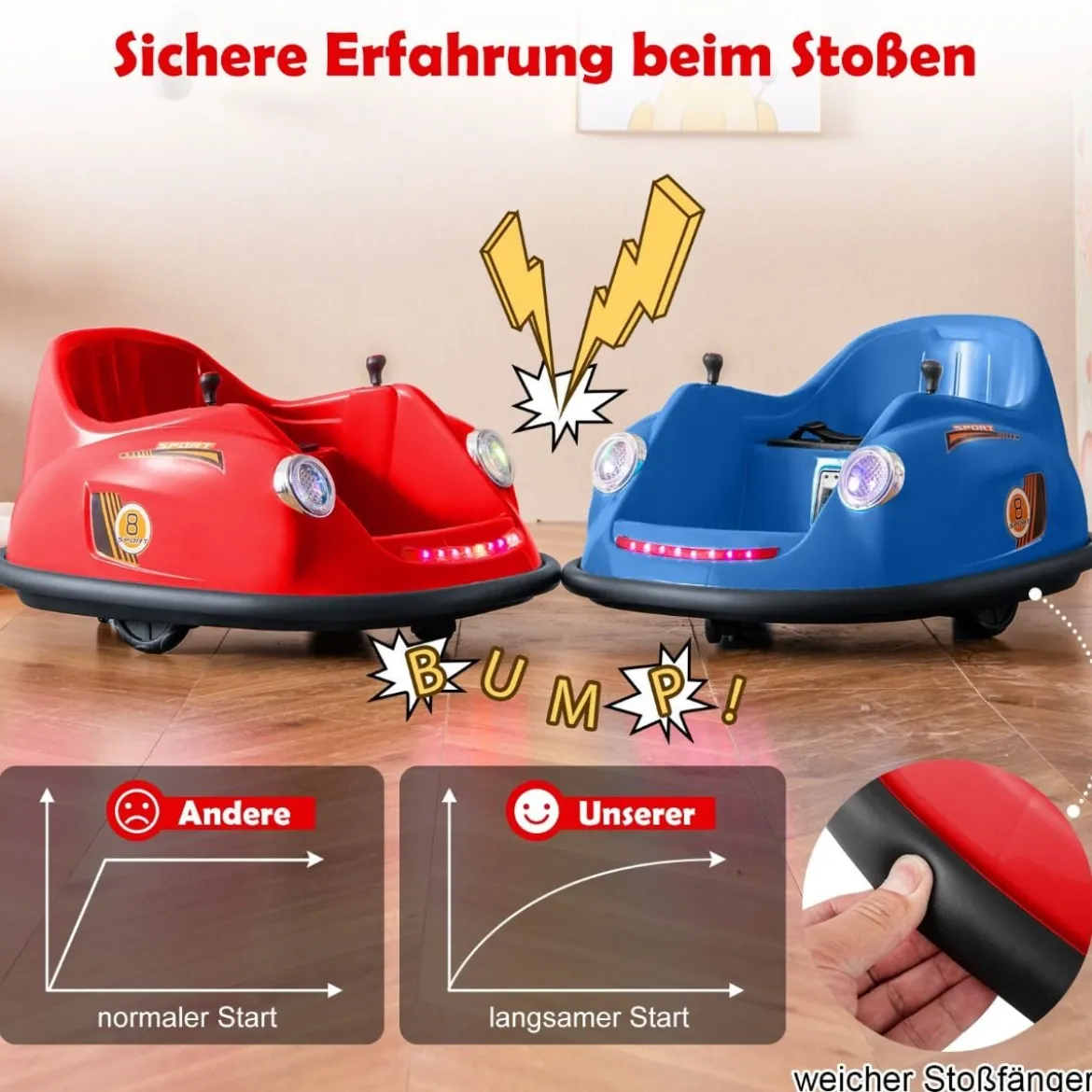 12V Autoscooter Kinder Elektro Bumper Car mit Fernsteuerung & LED-Lichtern & Musik Blau/Rosa/Rot