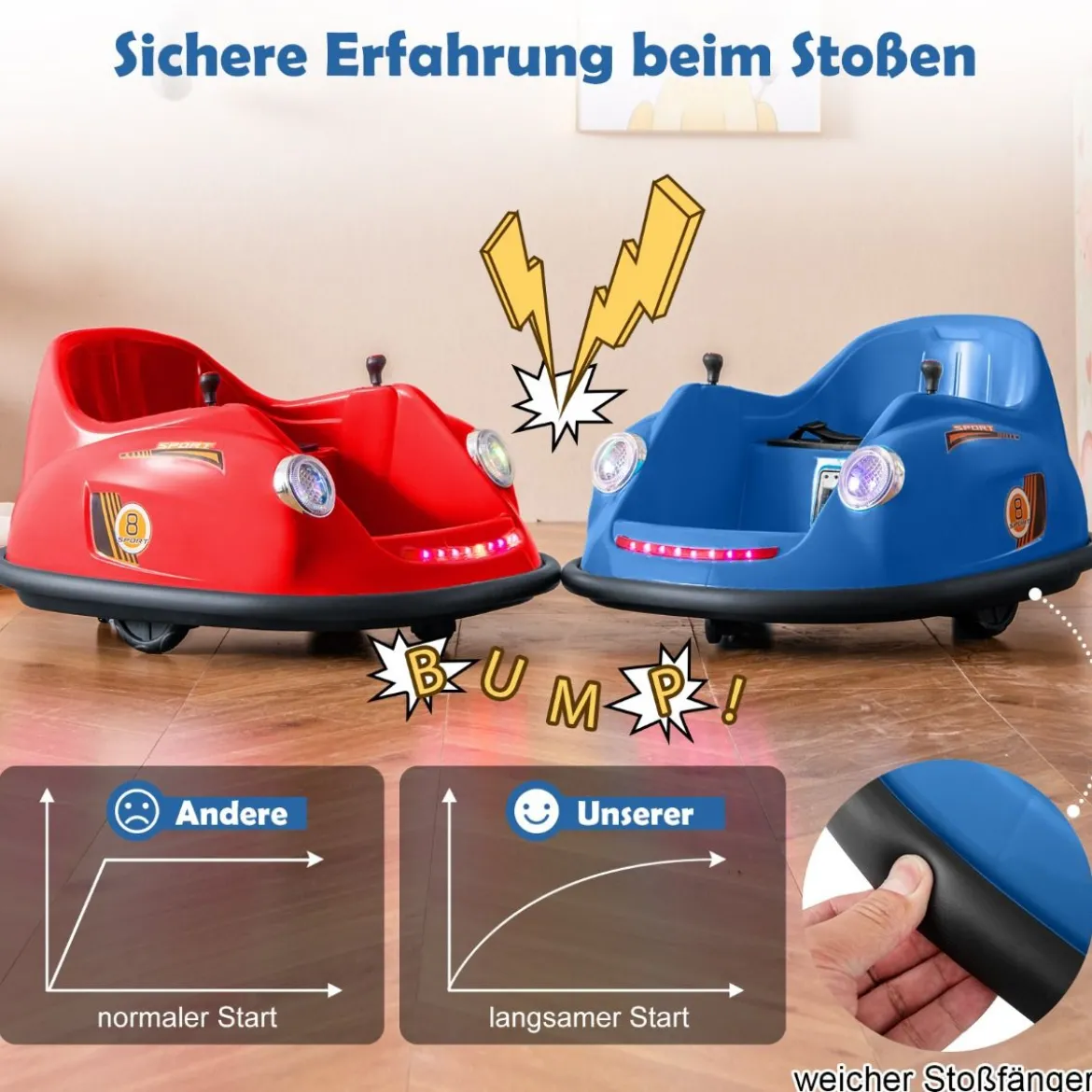 12V Autoscooter Kinder Elektro Bumper Car mit Fernsteuerung & LED-Lichtern & Musik Blau/Rosa/Rot