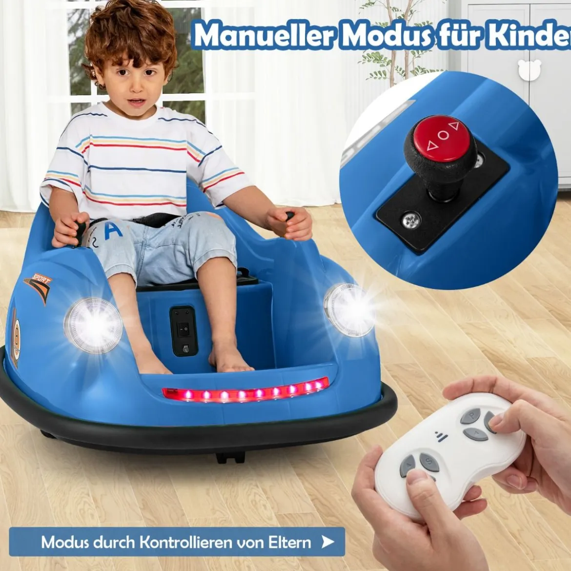 12V Autoscooter Kinder Elektro Bumper Car mit Fernsteuerung & LED-Lichtern & Musik Blau/Rosa/Rot