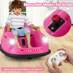 12V Autoscooter Kinder Elektro Bumper Car mit Fernsteuerung & LED-Lichtern & Musik Blau/Rosa/Rot