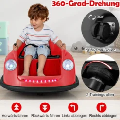 12V Autoscooter Kinder Elektro Bumper Car mit Fernsteuerung & LED-Lichtern & Musik Blau/Rosa/Rot