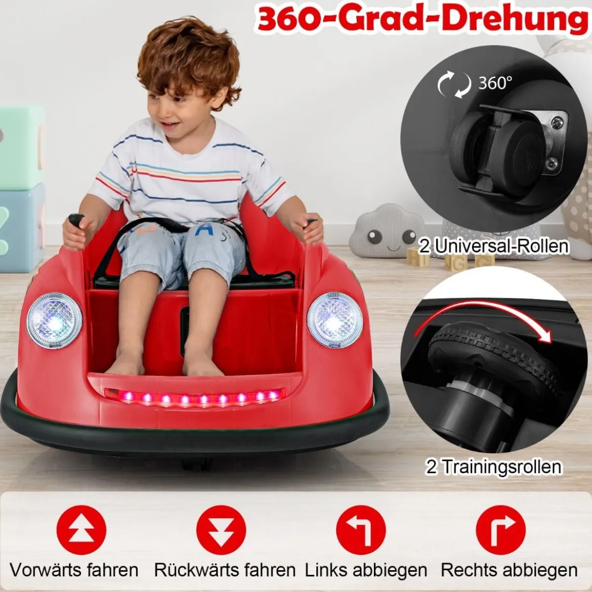12V Autoscooter Kinder Elektro Bumper Car mit Fernsteuerung & LED-Lichtern & Musik Blau/Rosa/Rot