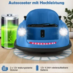12V Autoscooter Kinder Elektro Bumper Car mit Fernsteuerung & LED-Lichtern & Musik Blau/Rosa/Rot