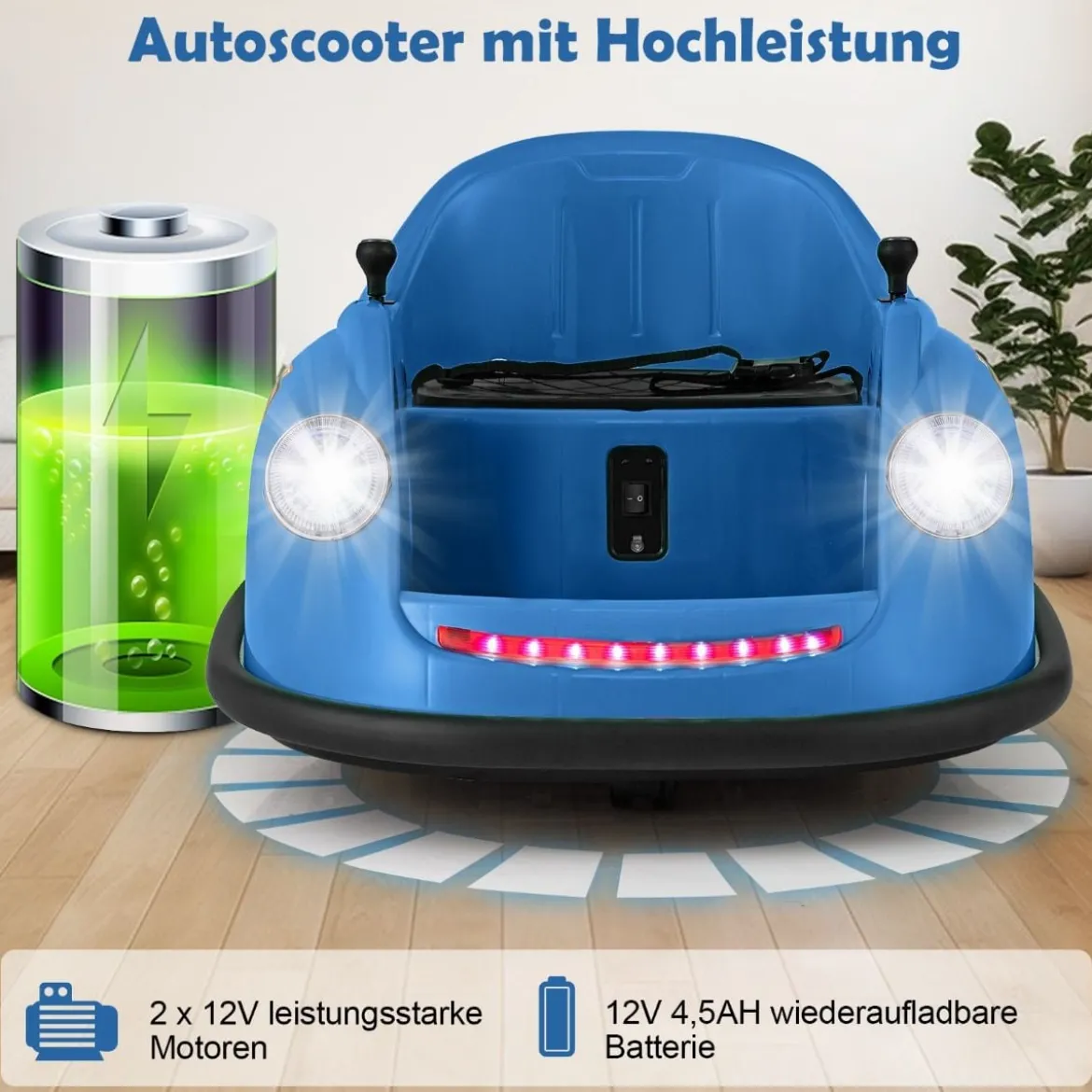 12V Autoscooter Kinder Elektro Bumper Car mit Fernsteuerung & LED-Lichtern & Musik Blau/Rosa/Rot