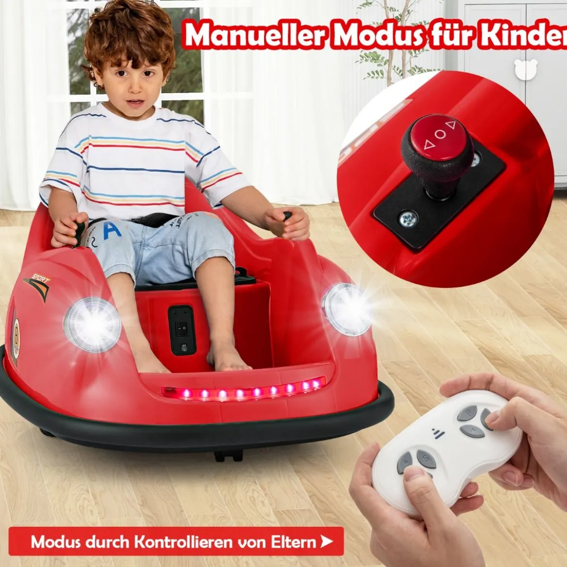 12V Autoscooter Kinder Elektro Bumper Car mit Fernsteuerung & LED-Lichtern & Musik Blau/Rosa/Rot