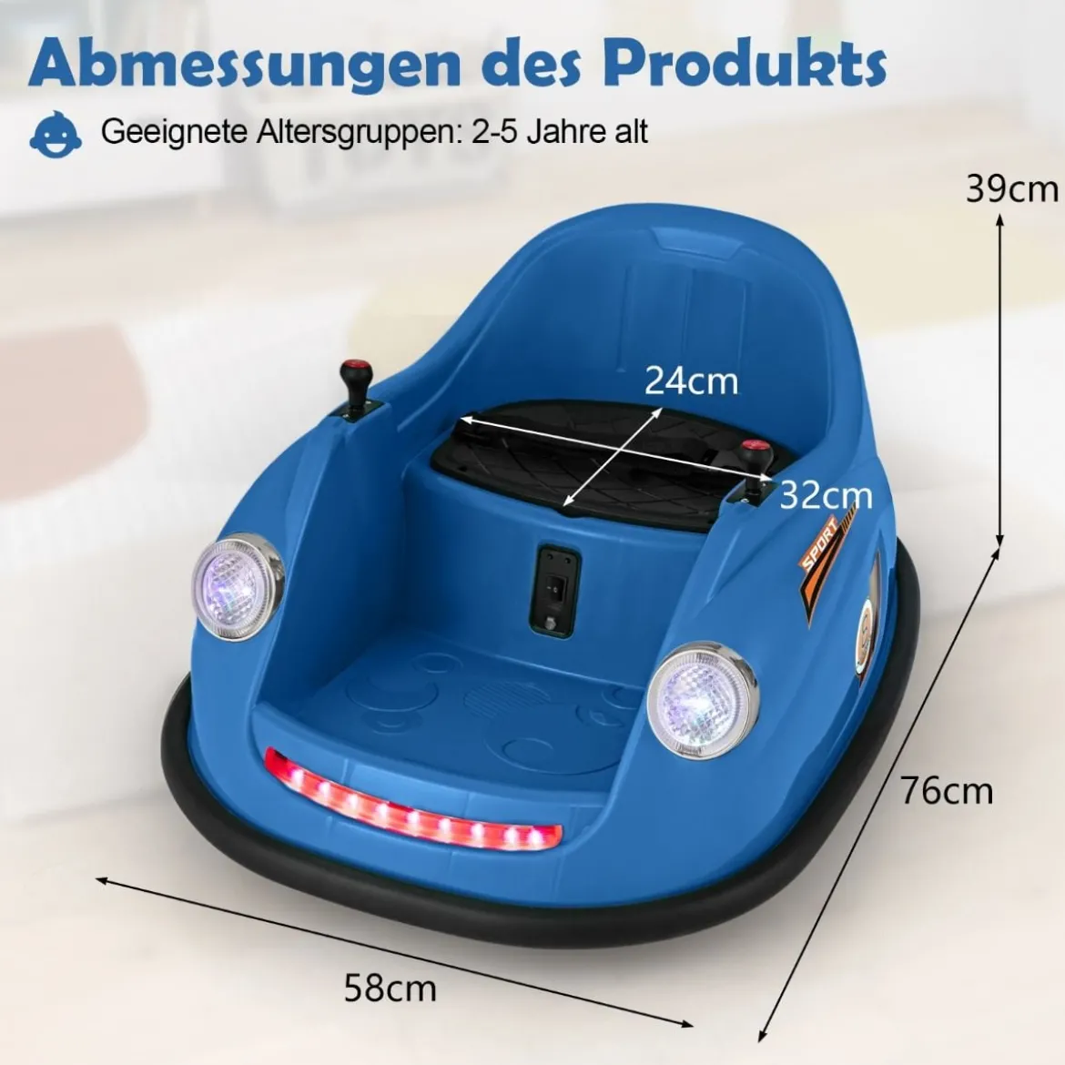12V Autoscooter Kinder Elektro Bumper Car mit Fernsteuerung & LED-Lichtern & Musik Blau/Rosa/Rot