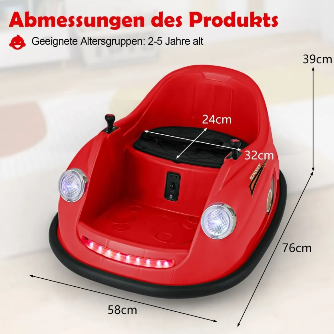 12V Autoscooter Kinder Elektro Bumper Car mit Fernsteuerung & LED-Lichtern & Musik Blau/Rosa/Rot