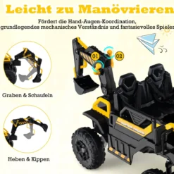 24V Elektrischer Kinder-Tretbagger mit 4WD & Fernsteuerung Baufahrzeug ab 3 Jahren Gelb