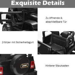 12V Elektroauto Batteriebetriebenes Elektrofahrzeug mit 2Sitzen 123 x 80 x 80 cm Schwarz