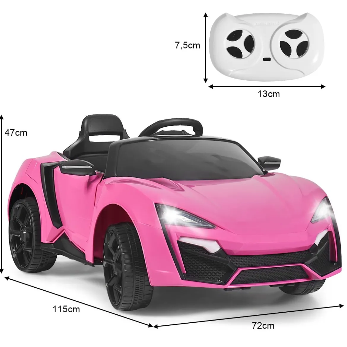 12V Elektro Kinderauto mit Stoßdämpferfeder Fernsteuerung & Musik & Sanftanlauf & Hupe & LED-Leuchten Rosa
