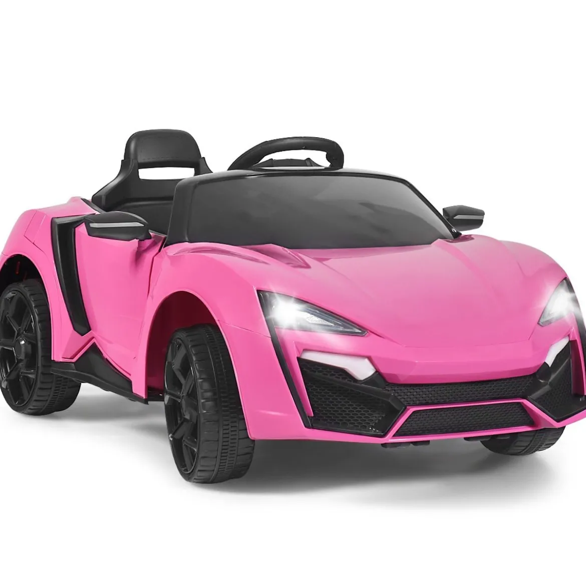 12V Elektro Kinderauto mit Stoßdämpferfeder Fernsteuerung & Musik & Sanftanlauf & Hupe & LED-Leuchten Rosa