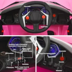 12V Elektro Kinderauto mit Stoßdämpferfeder Fernsteuerung & Musik & Sanftanlauf & Hupe & LED-Leuchten Rosa