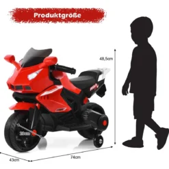 6V Elektro Kindermotorrad mit 2 Stützrädern & Scheinwerfer & USB & Hupe & Musik Rot